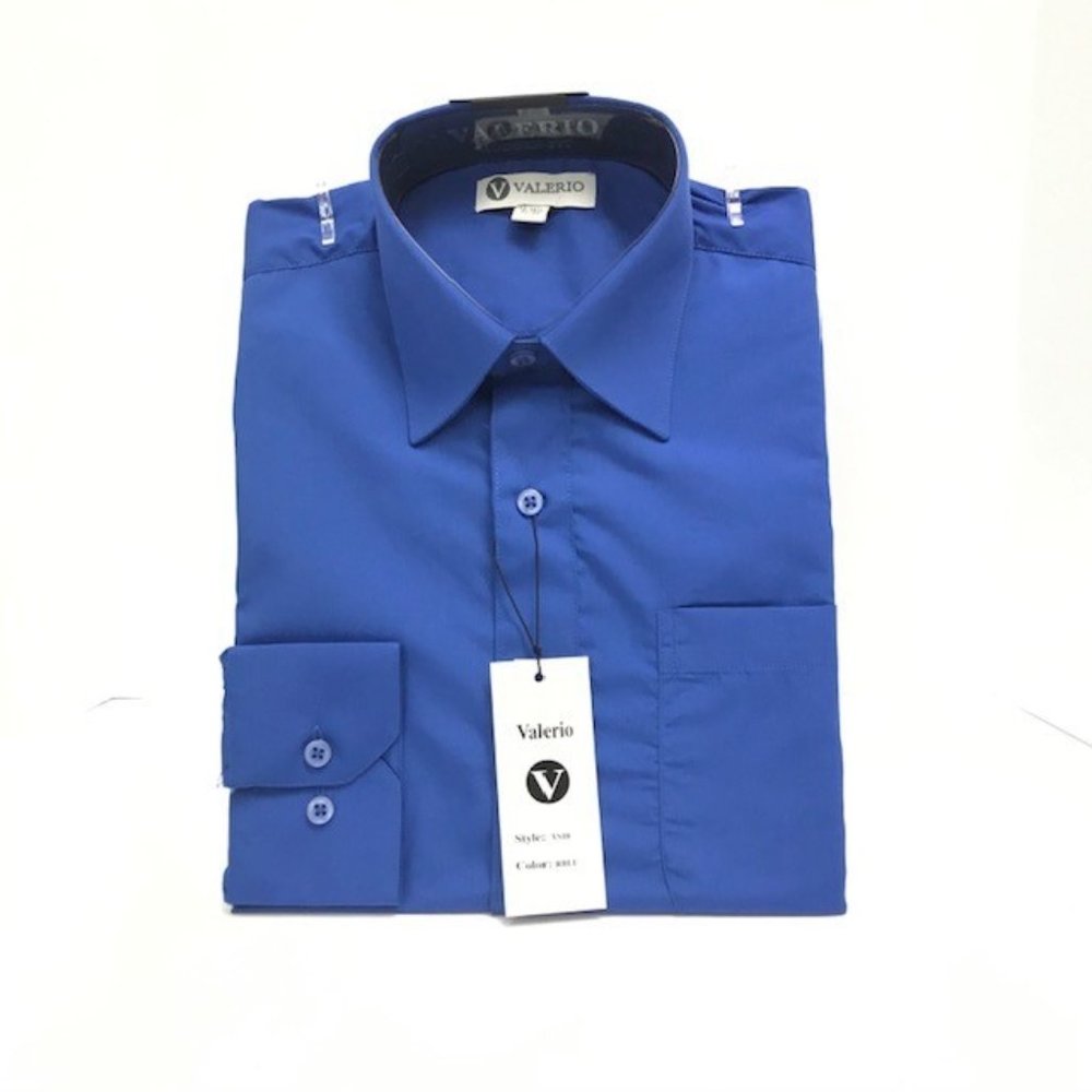 Valerio Men's Royal Blue Dress Shirt Convertible Cuff Wrinkle Resistant